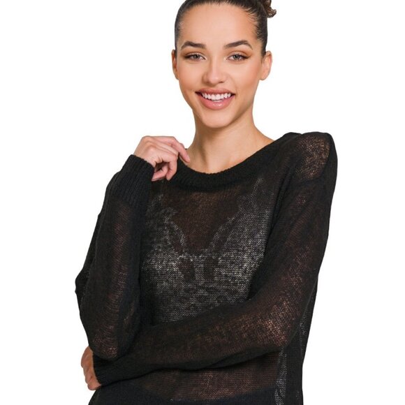 Ultra Fine Round Neck Wool Sweater - Black - Picture 1 of 9